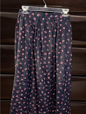 Leslie Fay Blue Maxi Skirt with Pink Dot Pattern Size 18 (W14)